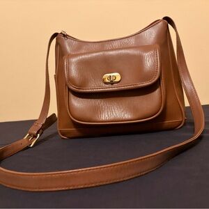 Classic Brown Faux Leather Crossbody Bag in the Tate style
